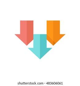 Multiple Download Arrow Icon In Flat Color Style.