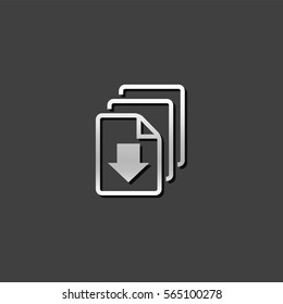 Multiple download arrow icon in metallic grey color style. File data retrieve