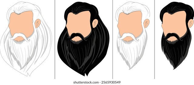 Multiple face white beard and black beard vector