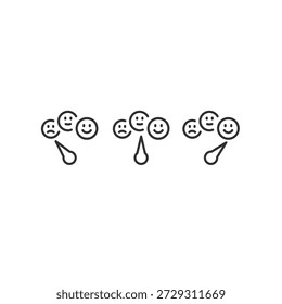 Múltiples expresiones faciales con flechas, iconos lineales. Cambio emocional y transición de sentimiento. Línea con trazo editable.