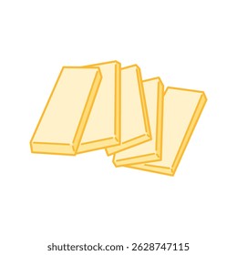 Multiple flat butter slices layered with dynamic tilt.