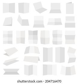 Multiple flat style folded A4 white paper sheet set, eps10 vector illustration