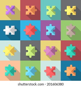 Multiple flat style puzzle pieces set, eps10 vector clip art