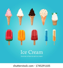 Multiple flavor ice cream illustrations