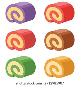 Multiple flavor roll cake assortment chocolate strawberry blueberry green tea isolated