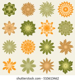 Multiple flowers and blossoms - various green and orange colors template