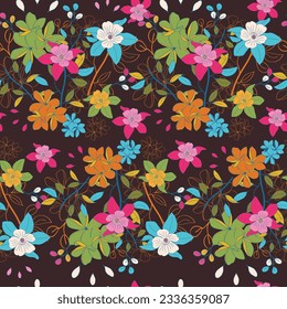 Multiple Flowers Seamless Pattern, Floral Retro Design On Dark Background, Elegant Print For Wedding Card Invitations, Wrapper, Fashion
