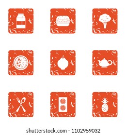 Multiple food icons set. Grunge set of 9 multiple food vector icons for web isolated on white background