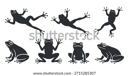 Multiple frog silhouettes in various positions, highlighting the grace and agility of these fascinating amphibians.