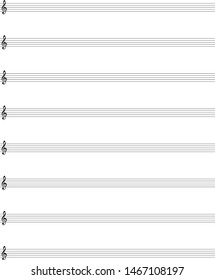 multiple g clef blank staff in portrait orientation for any application