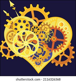 Multiple gear illustration vector art and heart shape