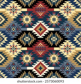 Multiple Geometric Navajo seamless pattern design. Native American traditional with warming color tone. Vector seamless pattern for background, wallpaper, wrapping paper, carpet, embroidery.