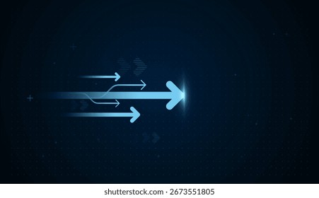 The multiple glowing arrows pointing upward on a blue background, symbolizing growth, success, and forward Finance graph arrow up investment Upward Finance and Business concept