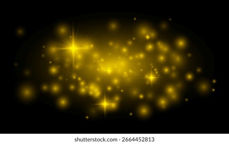 Múltiples destellos brillantes y destellos sobre un fondo oscuro, ideal para superposiciones, efectos festivos y obras de arte digitales que requieren iluminación suave.