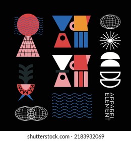 multiple graphic elements with universe theme with simple graphic objects