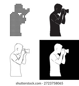 Múltiples estilos gráficos de un fotógrafo capturando un momento con una cámara
