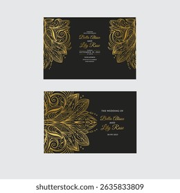 Multiple green leaves with black and white dark green background. pattern, golden color and invitation wedding card concept digitally generated 