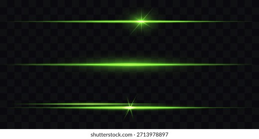 Múltiples rayas de luz verde con desenfoque de movimiento brillante sobre fondo negro. Rayos de línea láser verde sobre fondo oscuro. Un pulso de energía elegante perfecto para UI de ciencia ficción, HUD o transiciones de luz digital.