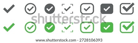 Multiple grey and green checkmark icons.
