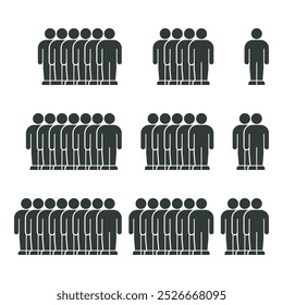 Múltiples grupos de Personas de pie en filas organizadas con figuras individuales aisladas