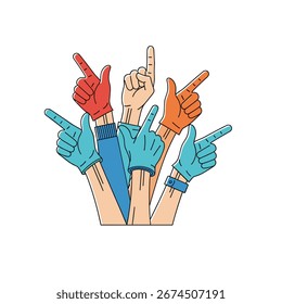 Múltiplas mãos apontando para cima demonstrando direção e trabalho em equipe colaboração e conceito de unidade