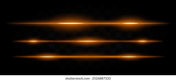 Múltiples rayos de luz láser dorado Horizontal con efectos brillantes sobre un fondo transparente. Perfecto para ciencia ficción, tecnología y diseños futuristas.
