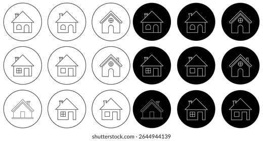 multiple house icon. Set of outline home line icons. Simple house symbol. Smart home icon collection. Main page pictogram in filled, thin line, outline editable Stroke. House, Technology, Wireless.