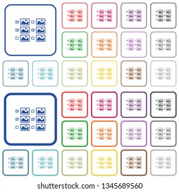 Multiple image selection with checkboxes color flat icons in rounded square frames. Thin and thick versions included.