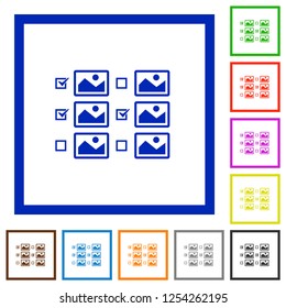 Multiple image selection with checkboxes flat color icons in square frames on white background