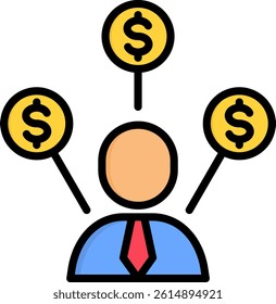 Multiple Income Icon Lineal Color Vector Illustration