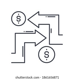 Icono de ingresos múltiples, ilustración lineal aislada, vector de línea delgada, signo de diseño web, símbolo de concepto de contorno con trazo editable sobre fondo blanco.