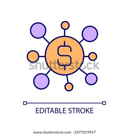Multiple income stream RGB color icon. Various ways to make money. Budget strategy. Revenue sources. Isolated vector illustration. Simple filled line drawing. Editable stroke. Arial font used