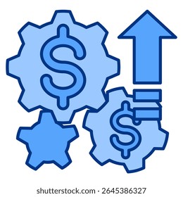 Multiple Income Streams icon represented by some dollars in integrating gears, up arrow Blue style.
