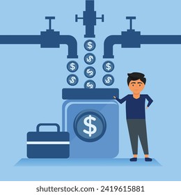 multiple income streams vector illustration. passive source of income. investment money flow illustration.