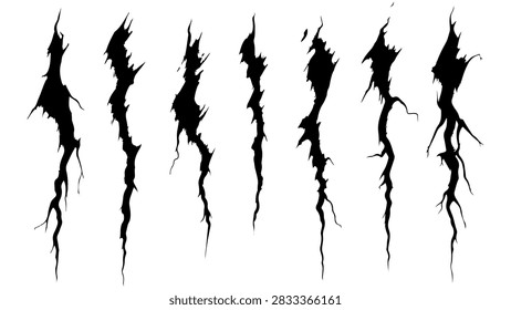 Multiple jagged lightning bolt silhouettes against a black background, creating a dramatic and intense visual effect.