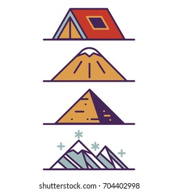 multiple landscape outdoor tent camping in mountain, desert, and ice