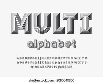 multiple layered style alphabet design with uppercase, lowercase, numbers and symbol