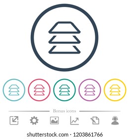 Multiple layers flat color icons in round outlines. 6 bonus icons included.