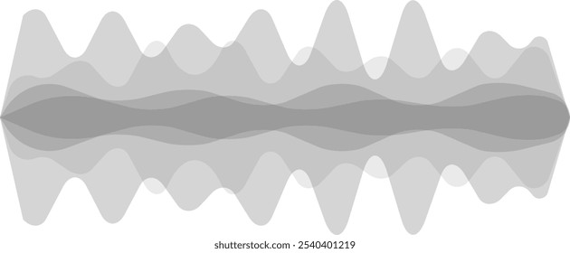 Várias camadas de ondas abstratas cinzentas estão fluindo suavemente em um fundo branco, criando uma sensação de calma e tranquilidade