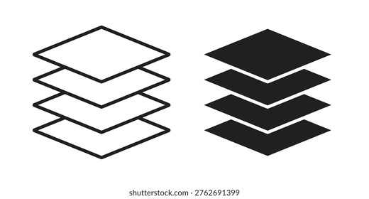 Multiple Layers icon set. outlined and solid flat clipart versions.