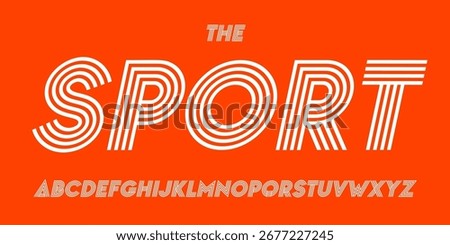 Multiple line alphabet, stripes logo font, minimalistic geometric sport font with lines for sport, digital, architectural branding, headline and logotype. Striped typographic design. Vector typeset.