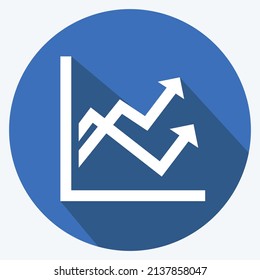 Icono de gráfico de varias líneas en el estilo de sombra larga de moda aislado en un fondo azul suave