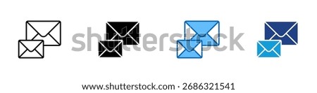Multiple Mail Multiple Style Icon Design Vector - Two overlapping envelopes, symbolizing multiple messages, inbox, or bulk email