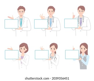 Multiple male and female healthcare professionals guide you with a horizontal tablet