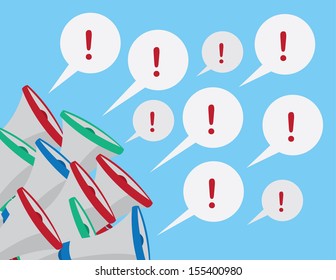 Multiple Megaphones With Exclamation Speech Bubbles 