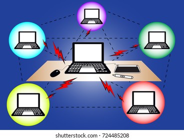 Multiple Monitors, Many computers connect together concept