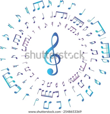 multiple musical notes and symbols arranged in circular patterns