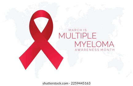 Multiple Myeloma Awareness Calligraphy Poster Design. Realistic Burgundy Ribbon. March is Cancer Awareness Month. Vector Illustration background design.