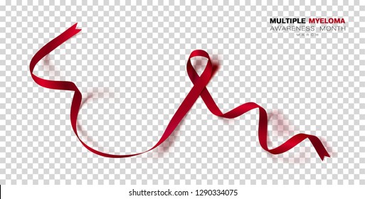 Multiple Myeloma Awareness Month. Burgundy Color Ribbon Isolated On Transparent Background. Vector Design Template For Poster.