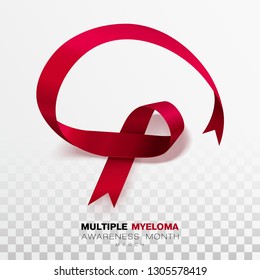 Multiple Myeloma Awareness Month. Burgundy Color Ribbon Isolated On Transparent Background. Vector Design Template For Poster. Illustration